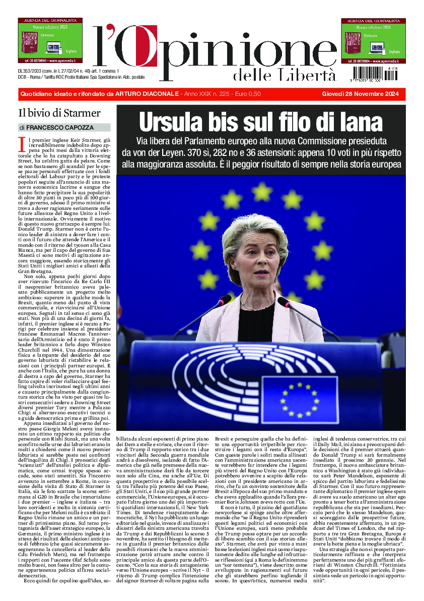 Prima-pagina-opinione della liberta-edizione-di-oggi-2024-11-28